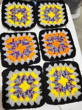 Handmade Multicolor Crochet Granny Squares - Set of 6 #28